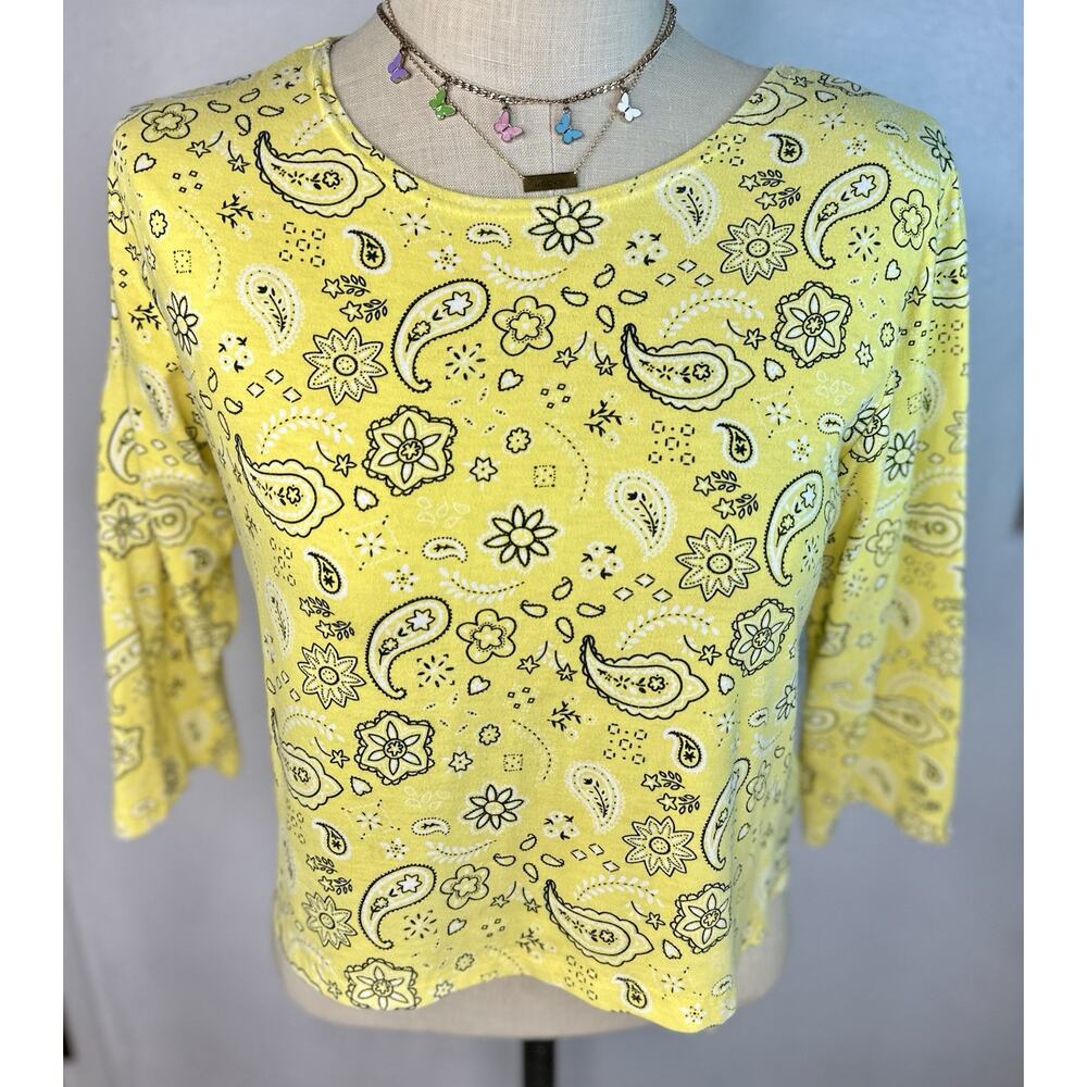 Vtg Pastel Yellow Western Paisley Cotton Born Y2K Top Size Medium - Picture 2 of 7